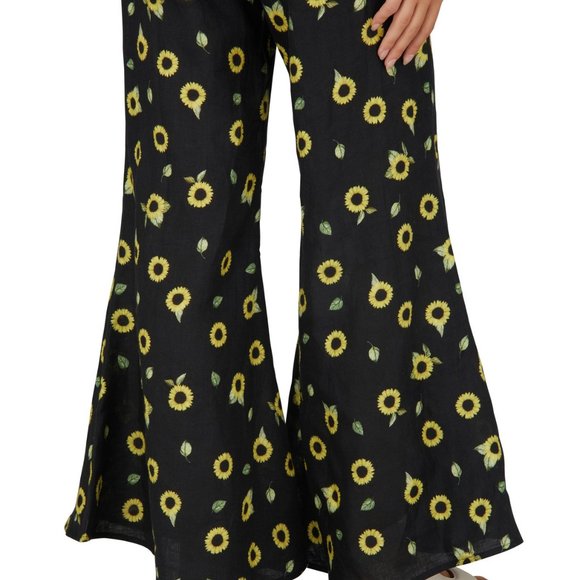 Sleeper Baccara Linen Sunflower Flare Leg Jumpsuit - Picture 10 of 12